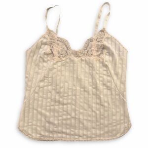 Vintage Movie Star Brand Sheer Striped Lace Trim Cream Cami Sz Medium